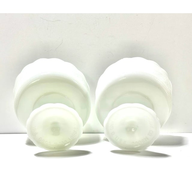 Pair of e.o. Brody Milk Glass Pedestal Compotes – Vintage American Fruit Bowls For Sale - Image 4 of 8