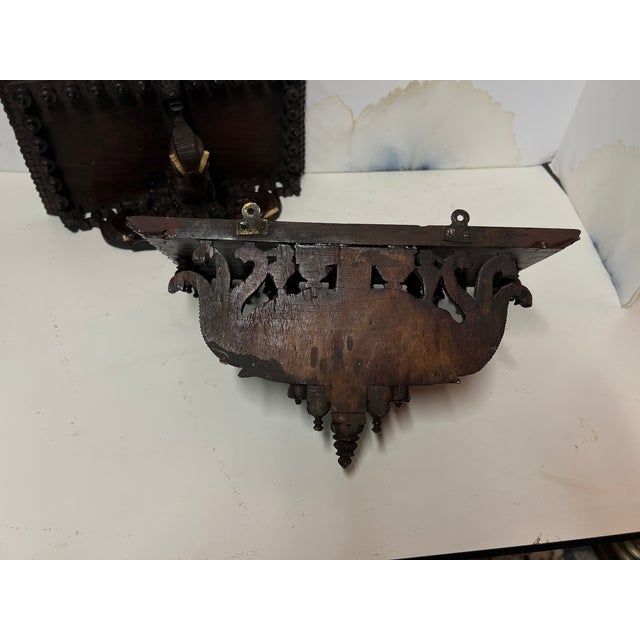 English Early 19th Century Intricately Carved Anglo-Indian Wood Shelf Featuring an Elephant Head Motif. For Sale - Image 3 of 10