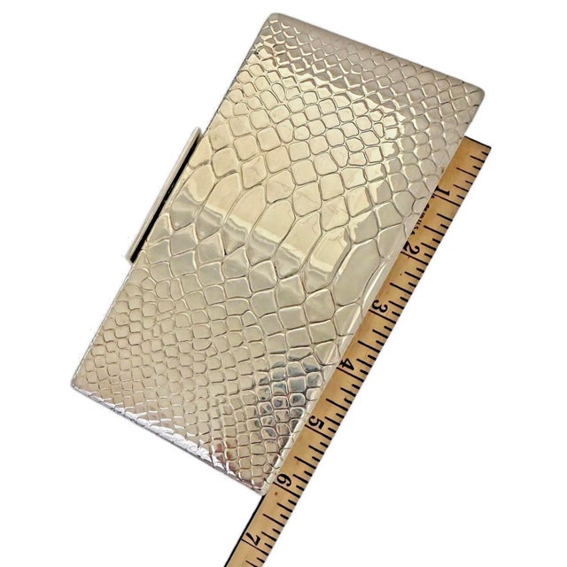 Modern 2010s Judith Leiber 925 Sterling Silver Crocodile Emboss Clutch Shoulder Evening Bag Minaudiere For Sale - Image 3 of 15