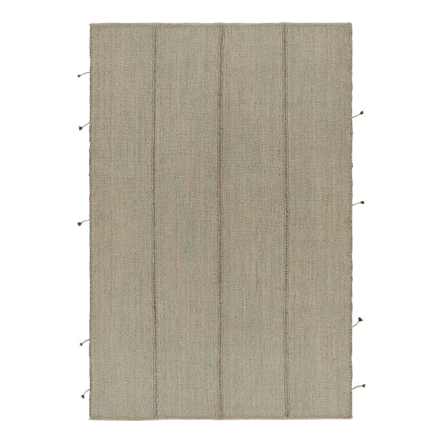 Rug & Kilim’s Modern Kilim in Beige-Brown With Stripes & Green-Grey Accents For Sale