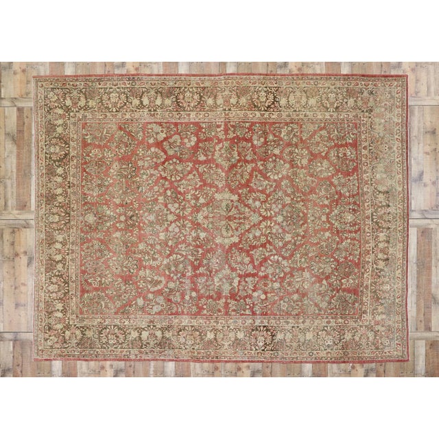 Brick Red Antique Persian Sarouk Rug - 10'02 X 13'03 For Sale - Image 8 of 10