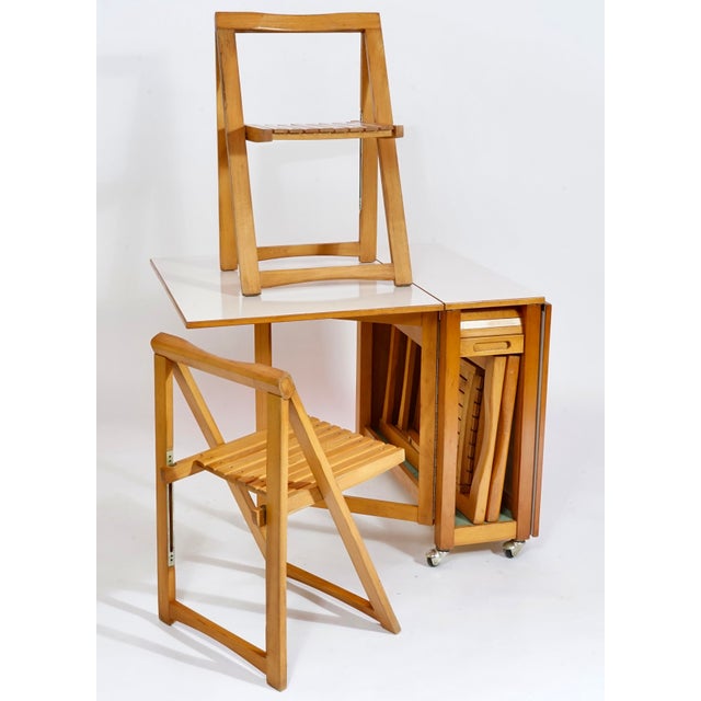 1970s Mid-Century Modern Compact Drop-Leaf Dining Table With 4 Chairs - Set of 5 For Sale - Image 11 of 16