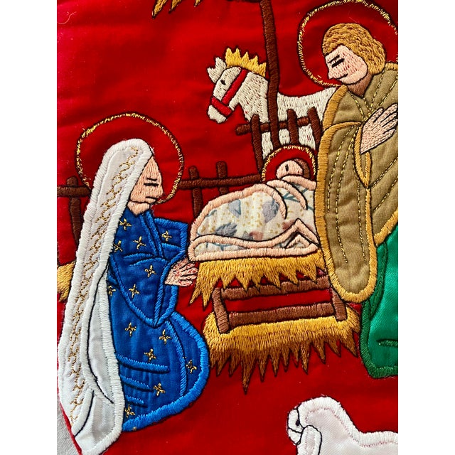 Folk Art Vintage Folk Art Appliqué and Embroidered Nativity Scene Christmas Stocking For Sale - Image 3 of 3