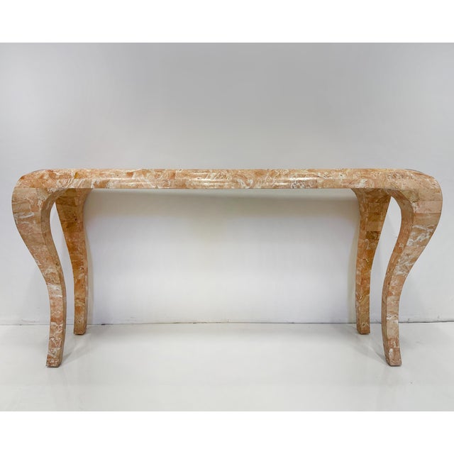 Mid-Century Modern Vintage Maitland Smith Tessellated Stone Console, Cabriolet Legs For Sale - Image 3 of 9