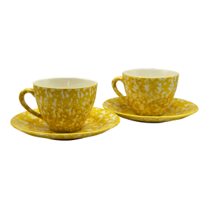 Vintage Royal Copenhagen Cumberland Yellow Spongeware Teacup Set - 4 pcs