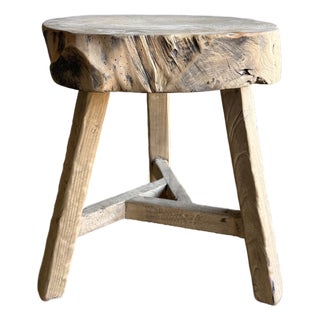 Vintage Elm Wood Chop Block Table For Sale