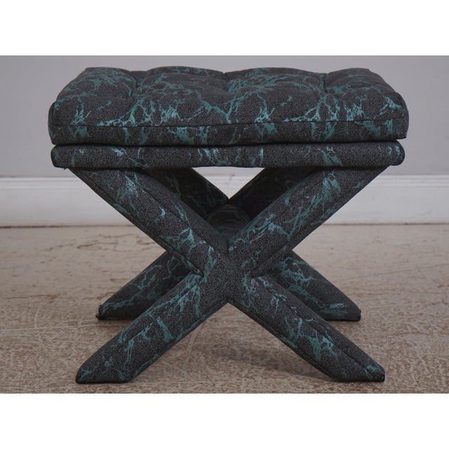 Pair of Designer Blue & Gray Upholstered Benches or Stools For Sale - Image 4 of 18