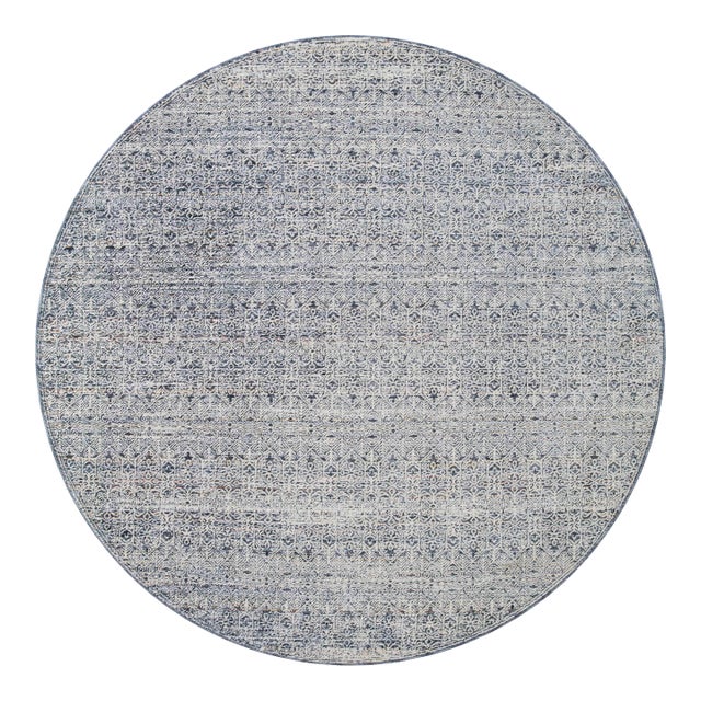 Amber Lewis x Loloi Zuma Denim / Ivory 3'-0" x 3'-0" Round Accent Rug For Sale