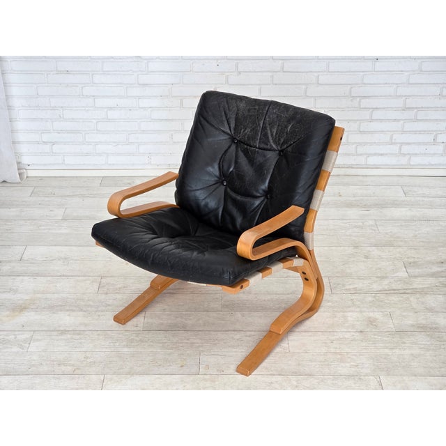 Norwegian Model Kengu Armchair in Leather and Bentwood from Rybo Rykken & Co, 1970s For Sale - Image 16 of 18