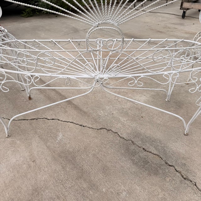 1960s Romantic Wrought Iron Garden Peacock Chairs and Settee After Salterini - Set of 3 For Sale - Image 9 of 10