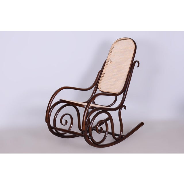 Art Deco Beech & Rattan Rocking Chair attributed to Thonet, Czech, 1890s For Sale - Image 15 of 16
