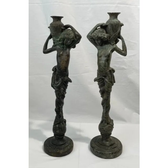 Nymphs Carrying Urns, Boy and Girl Statues, a Pair For Sale - Image 13 of 13