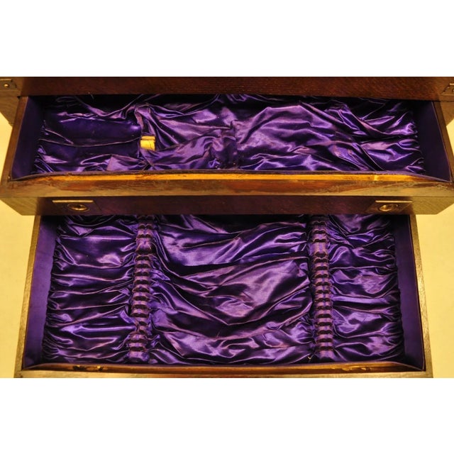 Brown Antique English Regency Oak Wood Large Campaign Style Flatware Storage Chest For Sale - Image 8 of 12