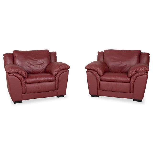 Red Leather Lounge Chairs from Natuzzi, Set of 2 For Sale - Image 14 of 14