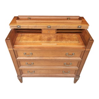 Vintage 1950's Maddox Cherry Wood Secretary Chest W/Leather Surface For Sale