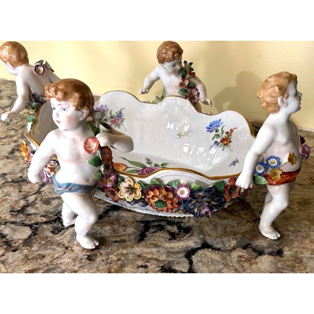 Antique, Schierholz Plaue, Porcelain Centerpiece/ Serving Bowl, W/Cherubs & Floral Decorations, C1890-1910 For Sale - Image 10 of 12