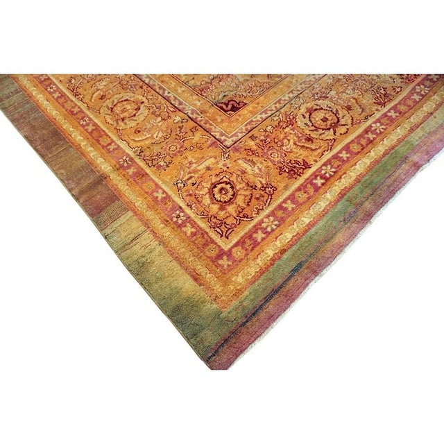 1880s Green Field Shah Abbas Geometric Large Size Antique Indian Amritsar Rug For Sale In New York - Image 6 of 10