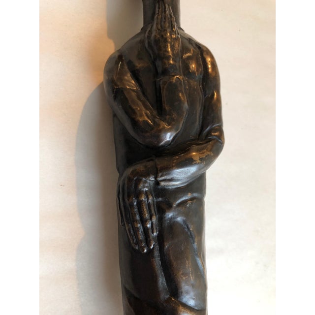 Chocolate Peter Krasnow, Art Deco Expressionist Bronze Judaica Rabbi Sculpture Los Angeles Modernist, c.1930s For Sale - Image 8 of 14