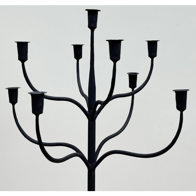 Tall Vintage Wrought Iron Floor Candelabra Candle Stand For Sale - Image 4 of 6