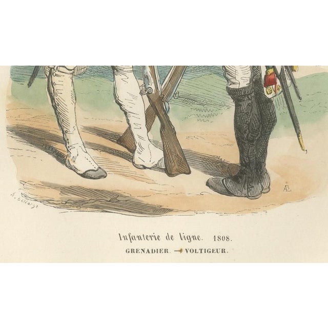 Infanterie de Ligne 1808, Grenadier and Voltigeur, Napoleonic Print This finely hand-coloured 19th-century engraving...