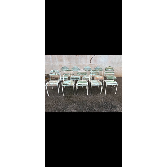 Vintage Metal and Wood Garden Chairs, 1950s, Set of 10 For Sale - Image 3 of 3