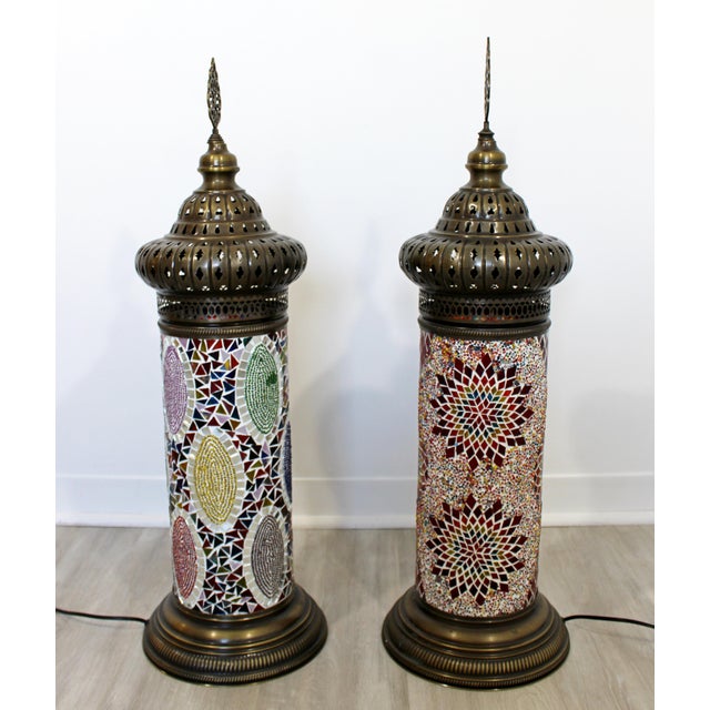 Contemporary Modernist Boho Chic Bohemia Beaded Brass Table Lamps a