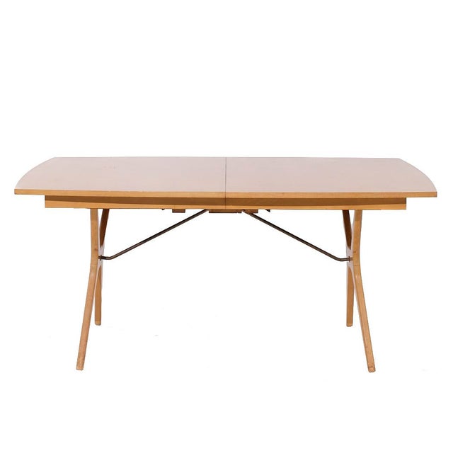 Rway Mid Century Walnut and Brass Hidden Leaf Expanding Dining Table with 2 Leaves This table measures: 64 wide x 40 deep...