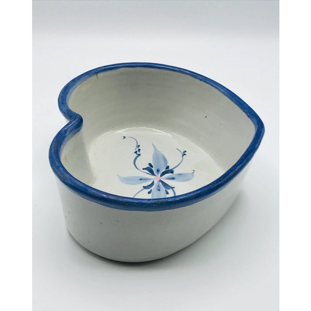 A vintage hand crafted pottery stoneware heart shaped bowl. This pretty bowl is hand thrown and hand painted in lovely...