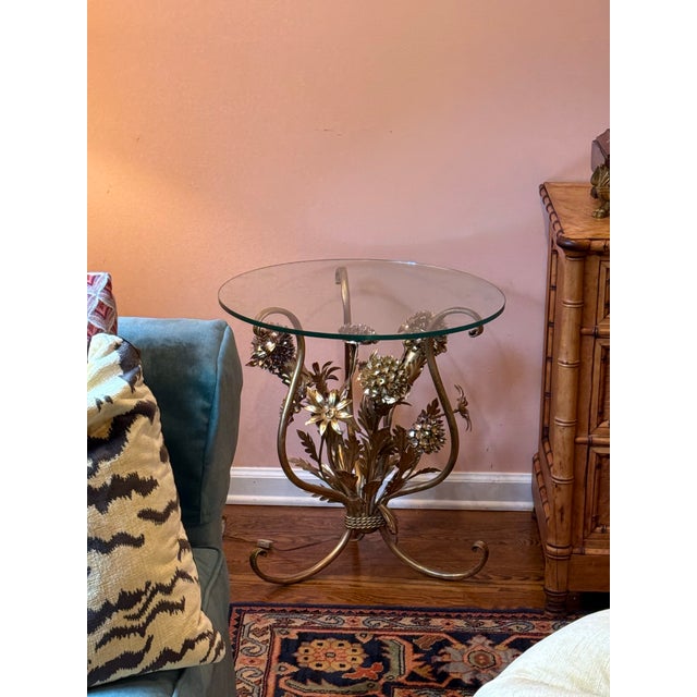 Vintage Illuminated Gilt Metal Floral Side/Cocktail Table, in the Manner of Hans Kögl, C. 1960s–70s For Sale - Image 10 of 12