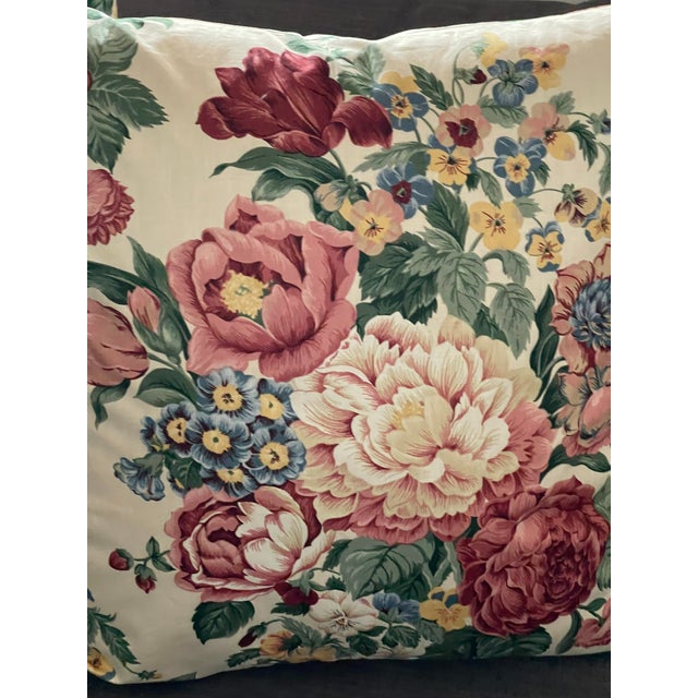 1990s 21” Floral Peony Chintz Pillows With Feather Down Inserts For Sale - Image 5 of 5