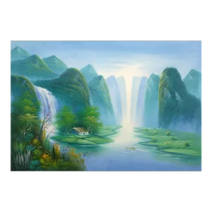 Waterfall With Lily Pads (62), Meijan Yang Oil on Canvas (Unsigned)