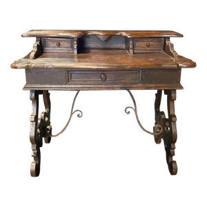 Italian Baroque Carved Walnut Writing Desk With Lyre Base