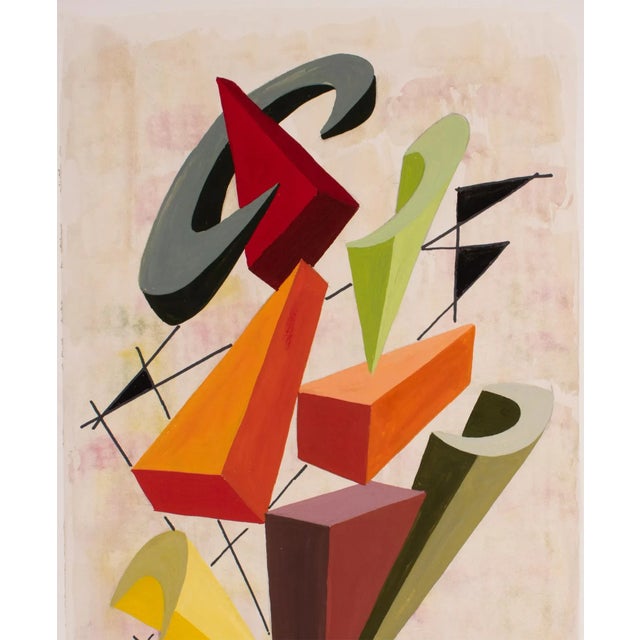 Paper Multicolor Geometric Cubist Gouache and Watercolor Painting by André Morin For Sale - Image 7 of 13