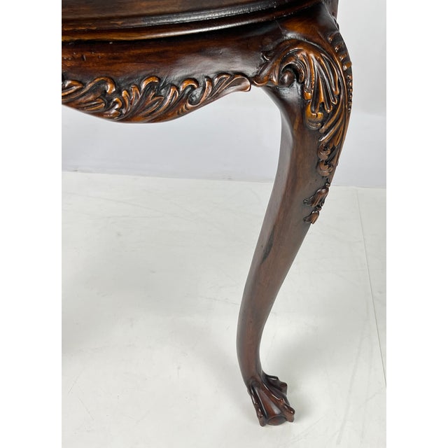 Brown Vintage Chippendale Style Carved Mahogany Green Marble Top Demilune Console Table For Sale - Image 8 of 13