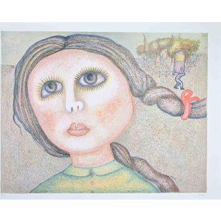 Enrico Benaglia, Portrait of a Girl, 1980s, Lithograph For Sale