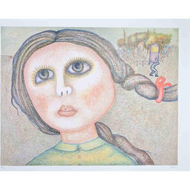Enrico Benaglia, Portrait of a Girl, 1980s, Lithograph For Sale