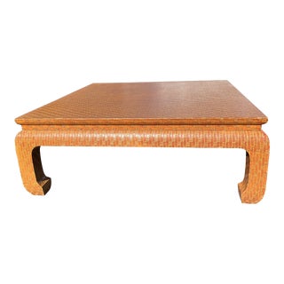 Mid 20th Century Baker Furniture Ming Style Lacquered Grasscloth Wrapped Square Coffee Table For Sale