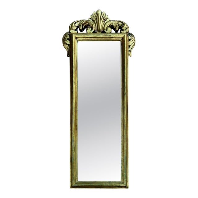 Spanish Giltwood Wall Mirror with Carved Crest, 1950s For Sale