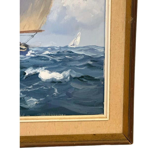 Late 20th Century Seascape Oil Painting "Sailboat on the Sea" by Charles Vickery, Framed For Sale - Image 10 of 12