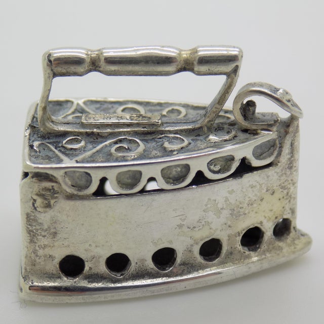 Vintage Italian Handmade Genuine Sterling Silver 925 Old Fabric Iron Dollhouse Miniature For Sale - Image 4 of 10