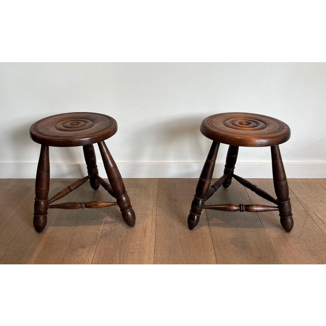 This very beautiful pair of stools is made of turned wood. This is a very beautiful drawing and a French work attributed...
