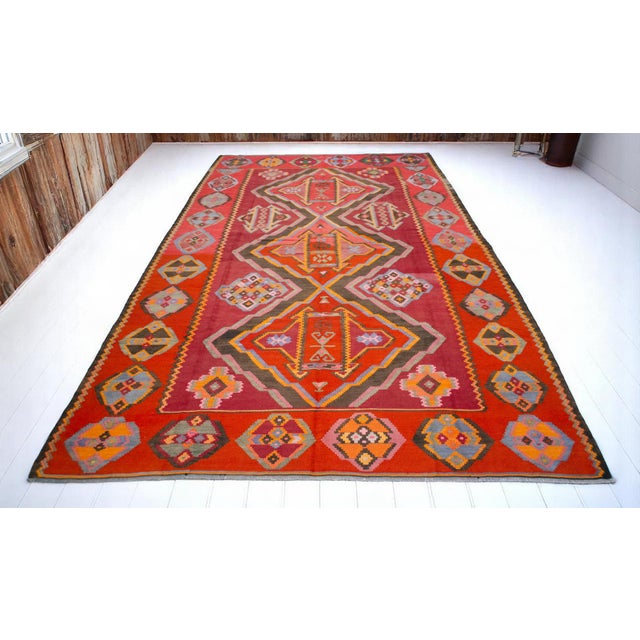 1980s 1980s Vintage Handmade Rug Organic Wool Turkish Kilim Oversize Area Rug - 6′8″ X 12′4″ For Sale - Image 5 of 15