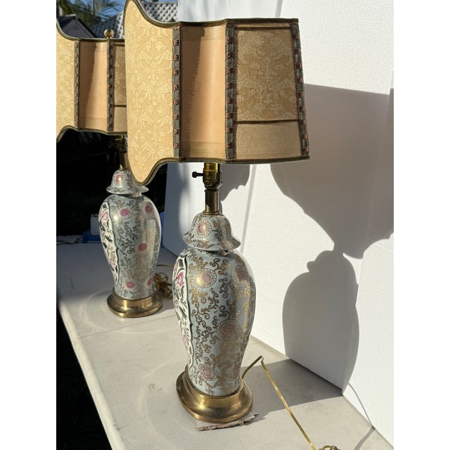 Late 20th Century Pair Lamps Custom Fortuny Shades For Sale - Image 14 of 17