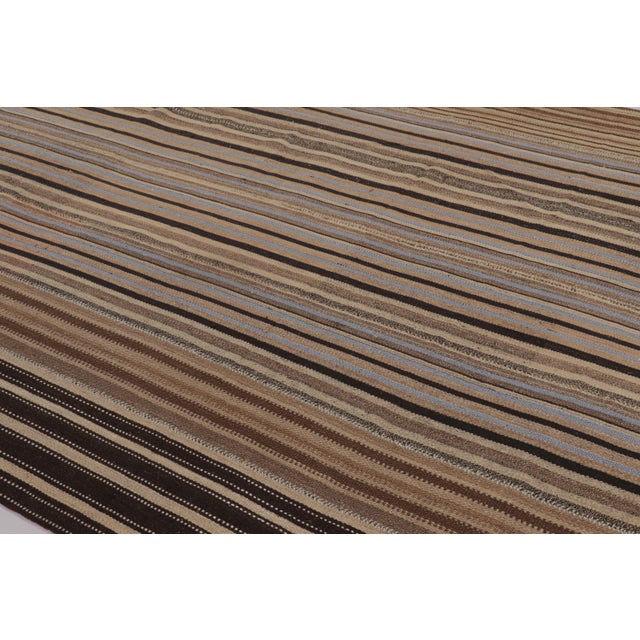Rug & Kilim Vintage Persian Kilim, Beige-Brown Stripes and Light Blue Accents - Rug & Kilim For Sale - Image 4 of 8