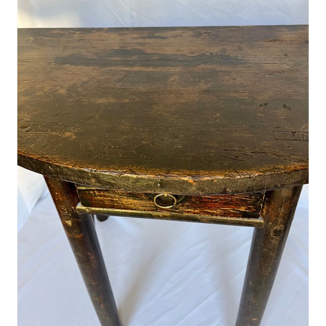 Wood Antique Handcrafted Wood Demi-Lune Table For Sale - Image 7 of 11