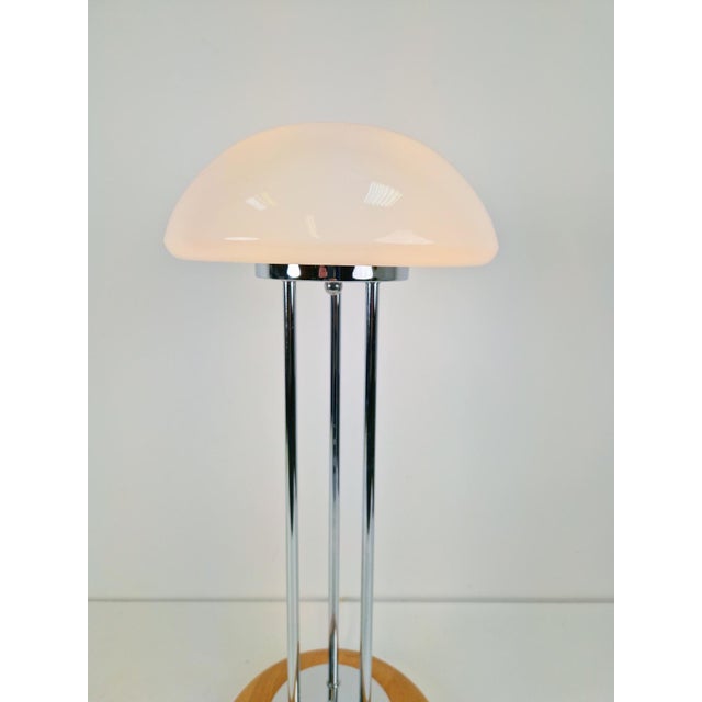 Brown Vintage Mushroom Opaline Glass and Chrome Table Lamp, 1970s For Sale - Image 8 of 11