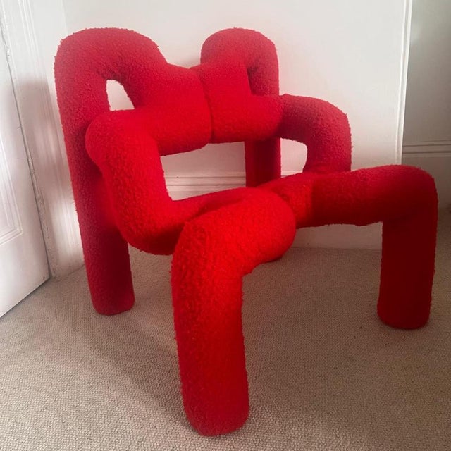 Textile Red Ekstrem Lounge Chair by Terje Ekstrom, 1980s For Sale - Image 7 of 8
