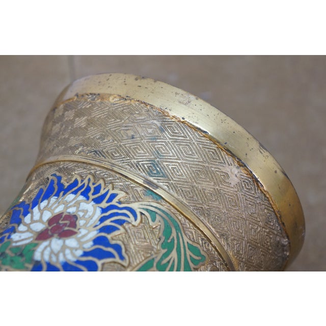 Antique Japanese Bronze Champleve Cloisonne Enamel Dragon Mantel Vase Urn 12" For Sale - Image 14 of 17