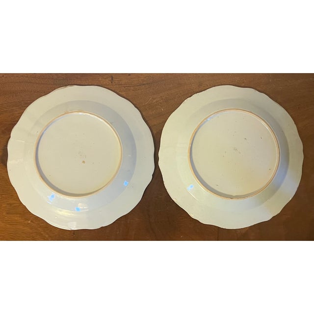 Rose Antique 18th Century Chinese Export Famille Rose Porcelain Plates in the Twin Peacock and Peony Pattern - A Pair For Sale - Image 8 of 12