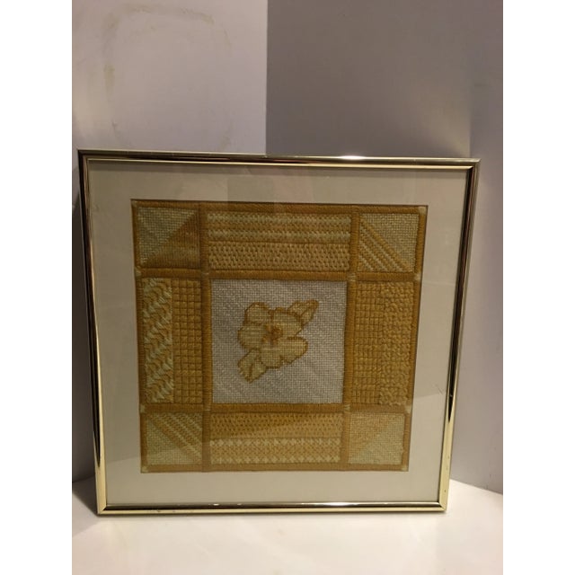 Metal Vintage Yellow Needlepoint Sampler, Framed For Sale - Image 7 of 7